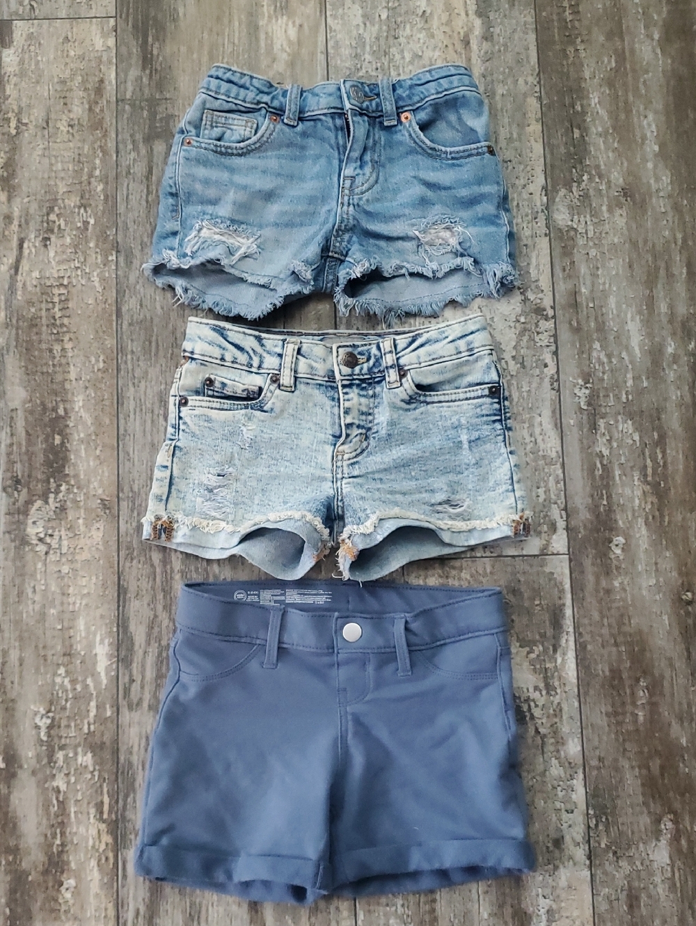 Lucky Brand Light Wash Distressed Denim and Navy Blue Shorts Trio